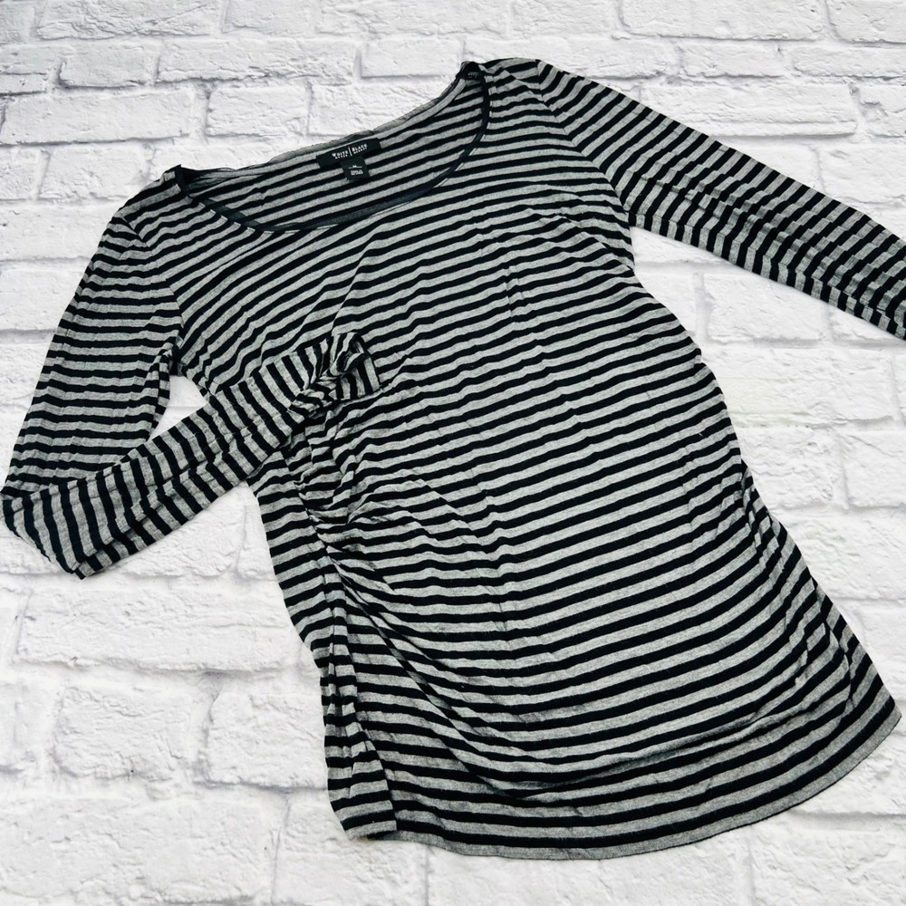 White House Black Market Womens Striped Long Sleeve Ruched Shirt M